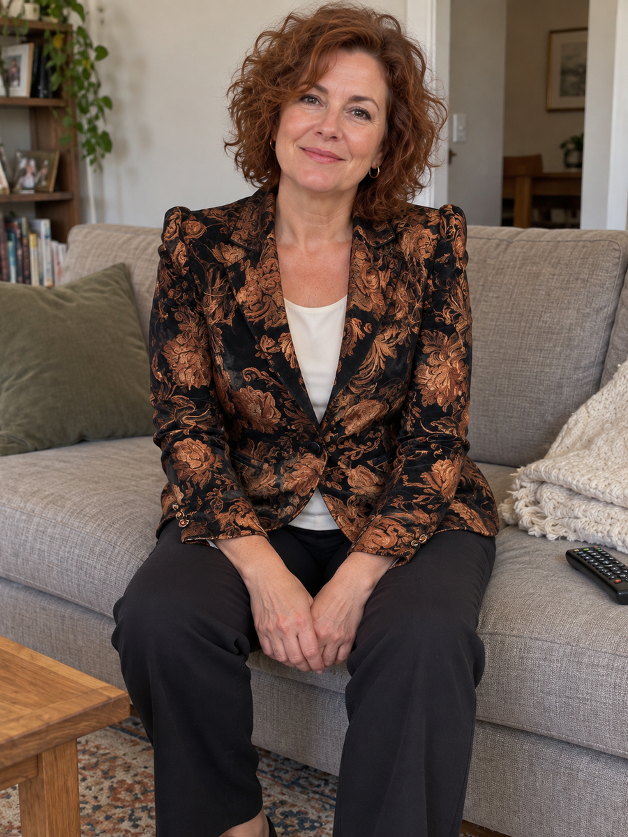 Foto · Zelmira · Blazer floreale nero e bronzo