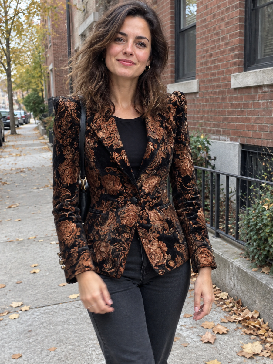 Foto · Zelmira · Blazer floreale nero e bronzo