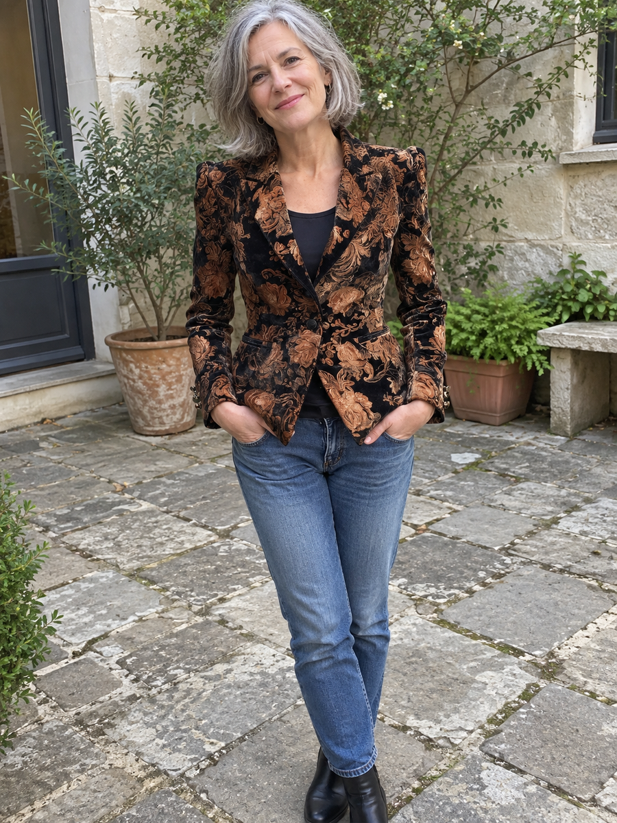 Foto · Zelmira · Blazer floreale nero e bronzo