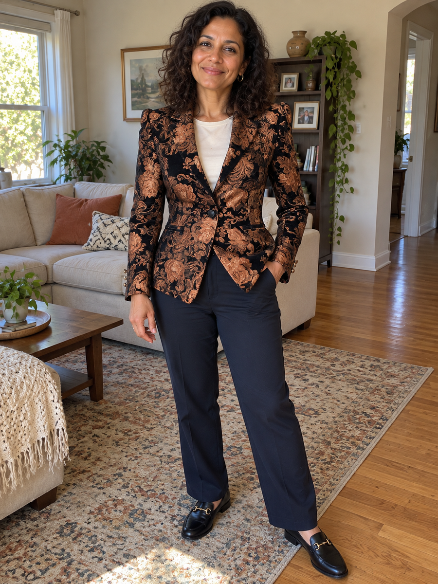 Foto · Zelmira · Blazer floreale nero e bronzo