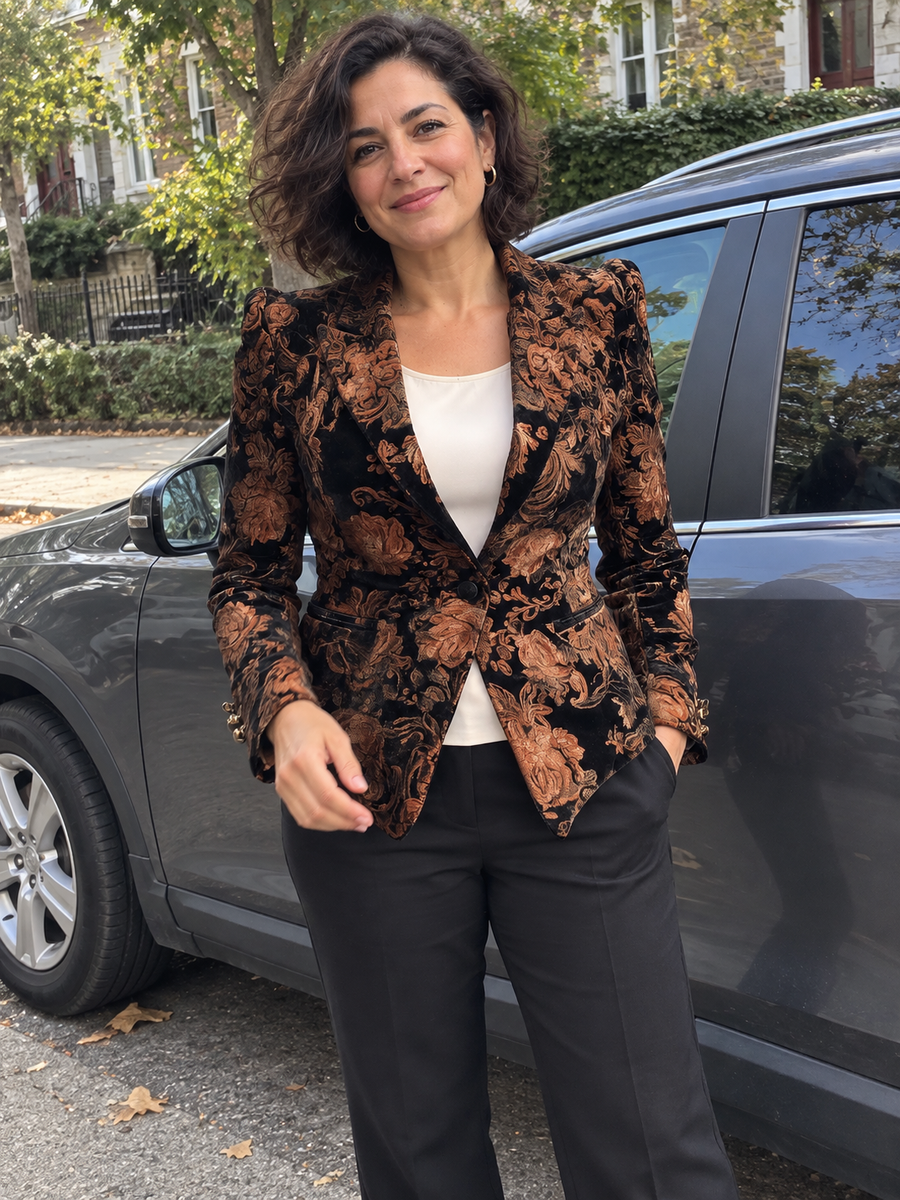 Foto · Zelmira · Blazer floreale nero e bronzo