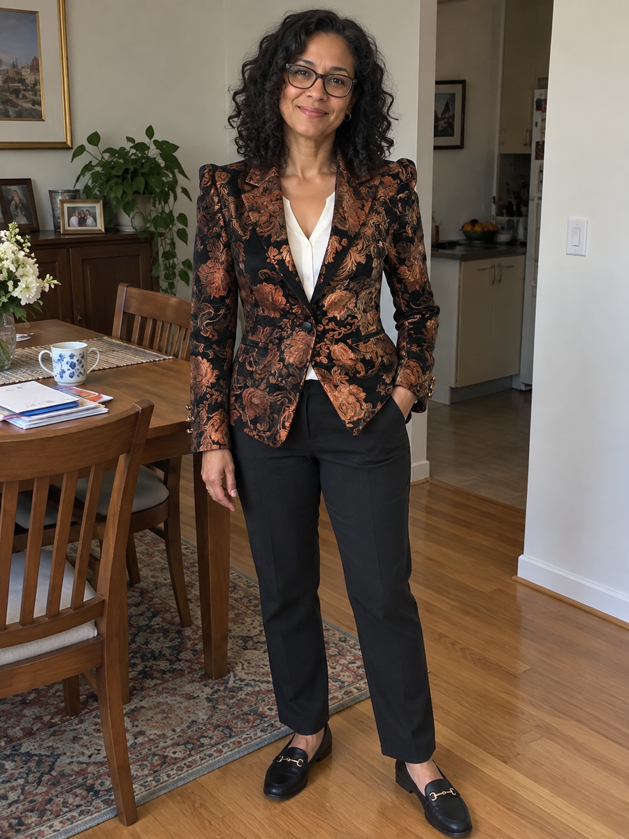 Foto · Zelmira · Blazer floreale nero e bronzo