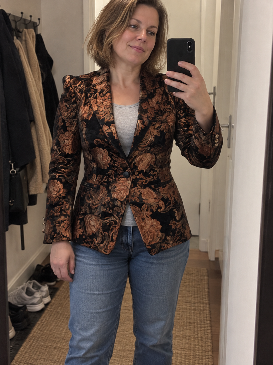 Foto · Zelmira · Blazer floreale nero e bronzo
