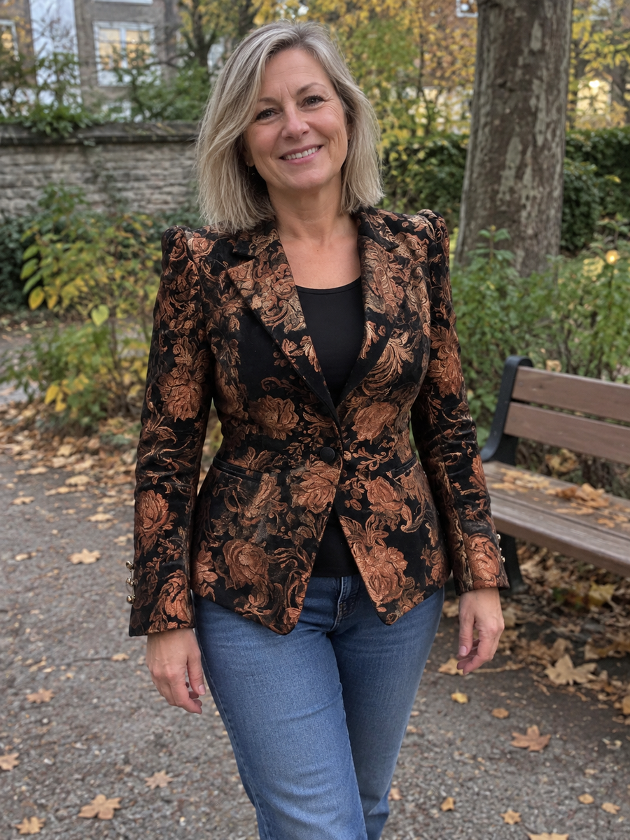 Foto · Zelmira · Blazer floreale nero e bronzo