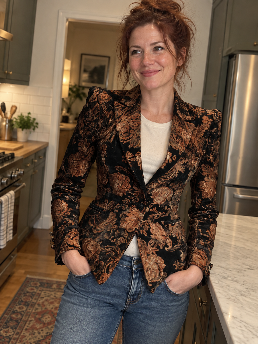 Foto · Zelmira · Blazer floreale nero e bronzo