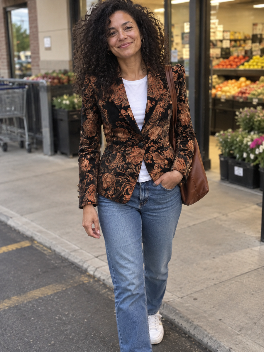 Foto · Zelmira · Blazer floreale nero e bronzo