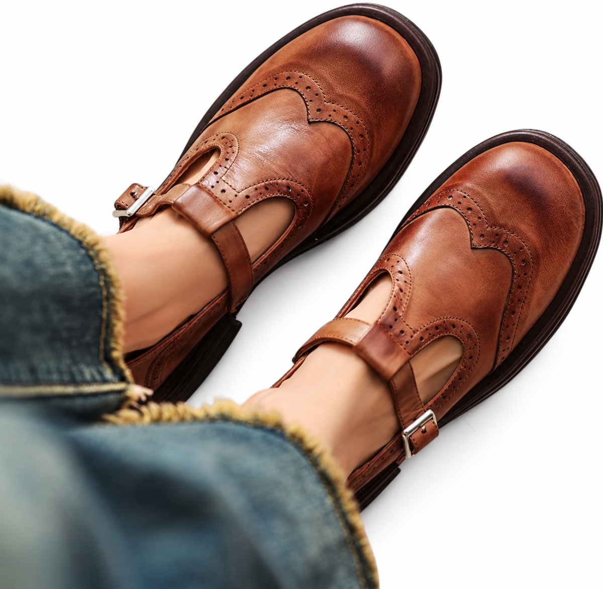 Bianca scarpe Mary Jane cognac