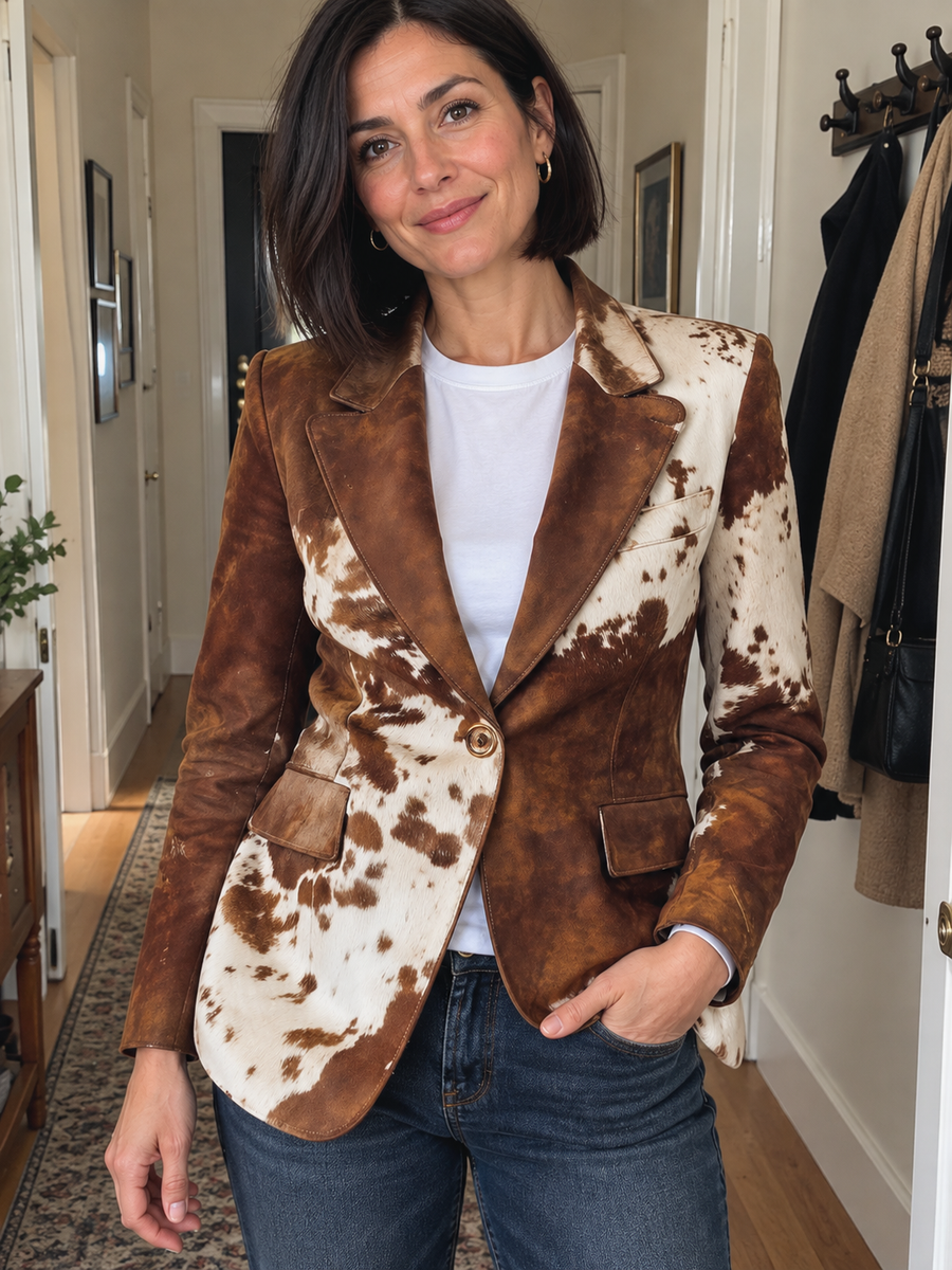 Foto · Clizia · Blazer a fantasia marrone e crema
