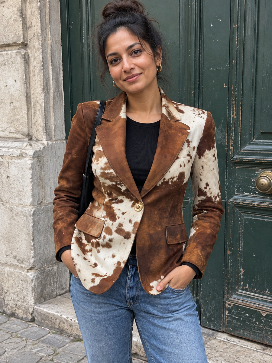 Foto · Clizia · Blazer a fantasia marrone e crema