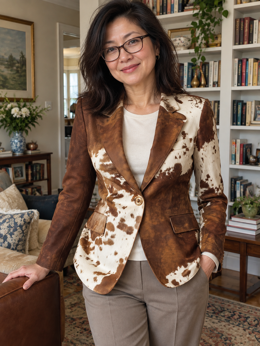 Foto · Clizia · Blazer a fantasia marrone e crema