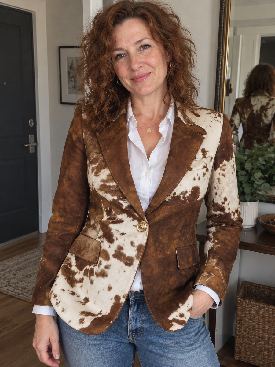 Foto · Clizia · Blazer a fantasia marrone e crema