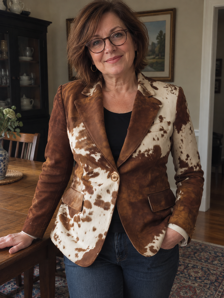 Foto · Clizia · Blazer a fantasia marrone e crema