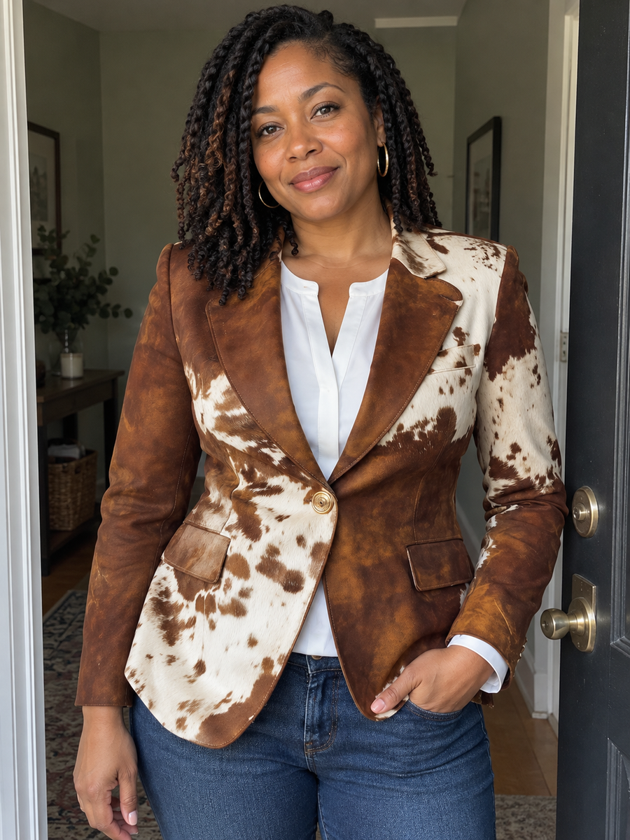 Foto · Clizia · Blazer a fantasia marrone e crema
