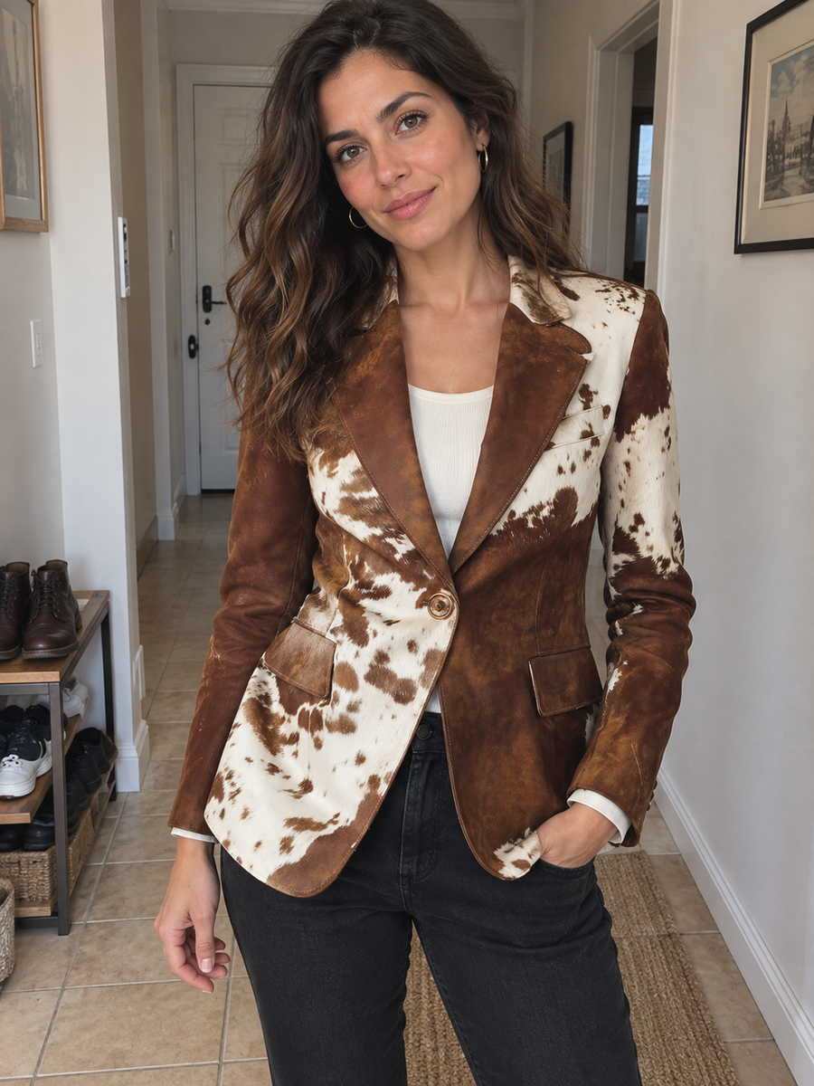 Foto · Clizia · Blazer a fantasia marrone e crema