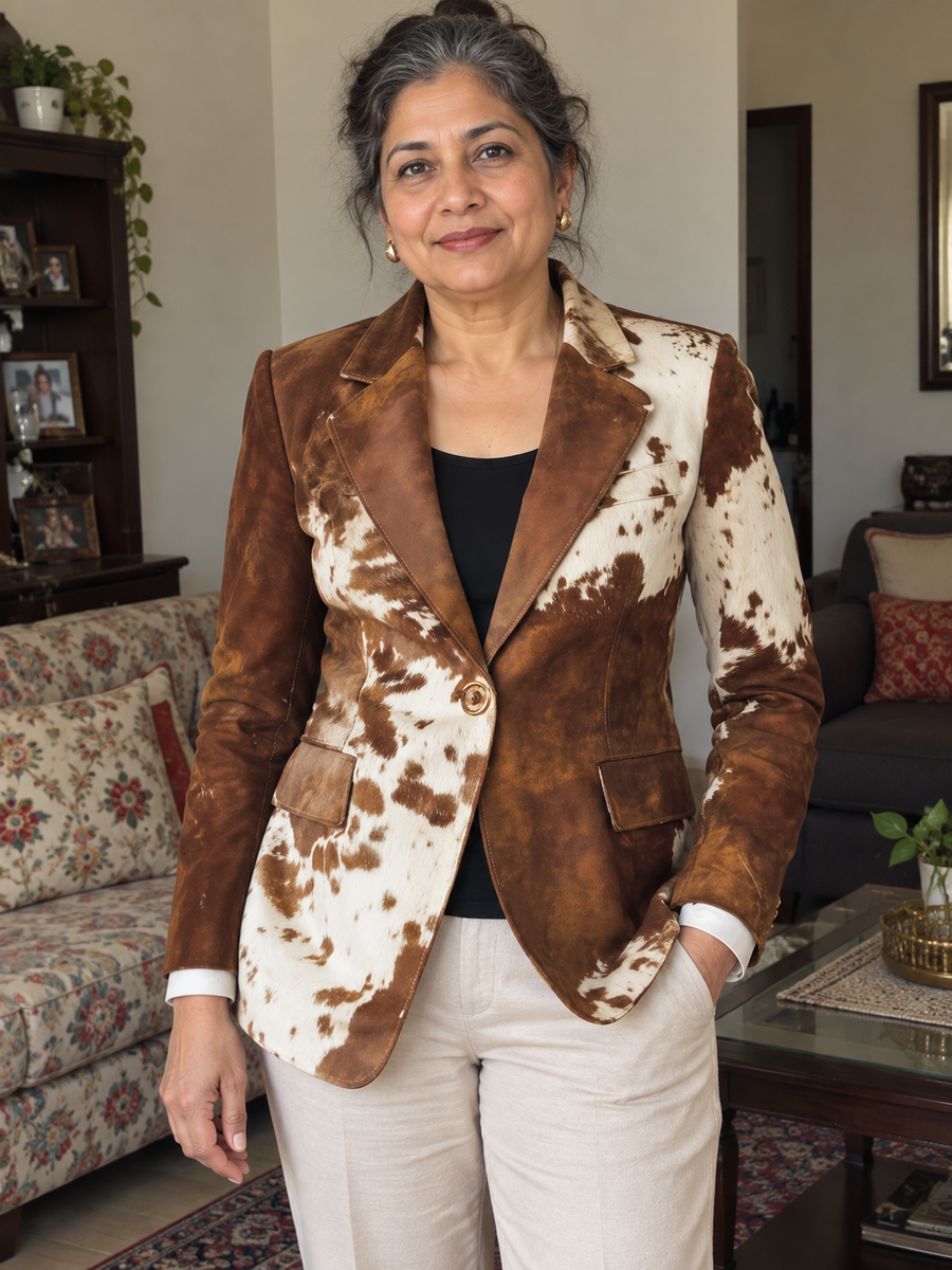 Foto · Clizia · Blazer a fantasia marrone e crema