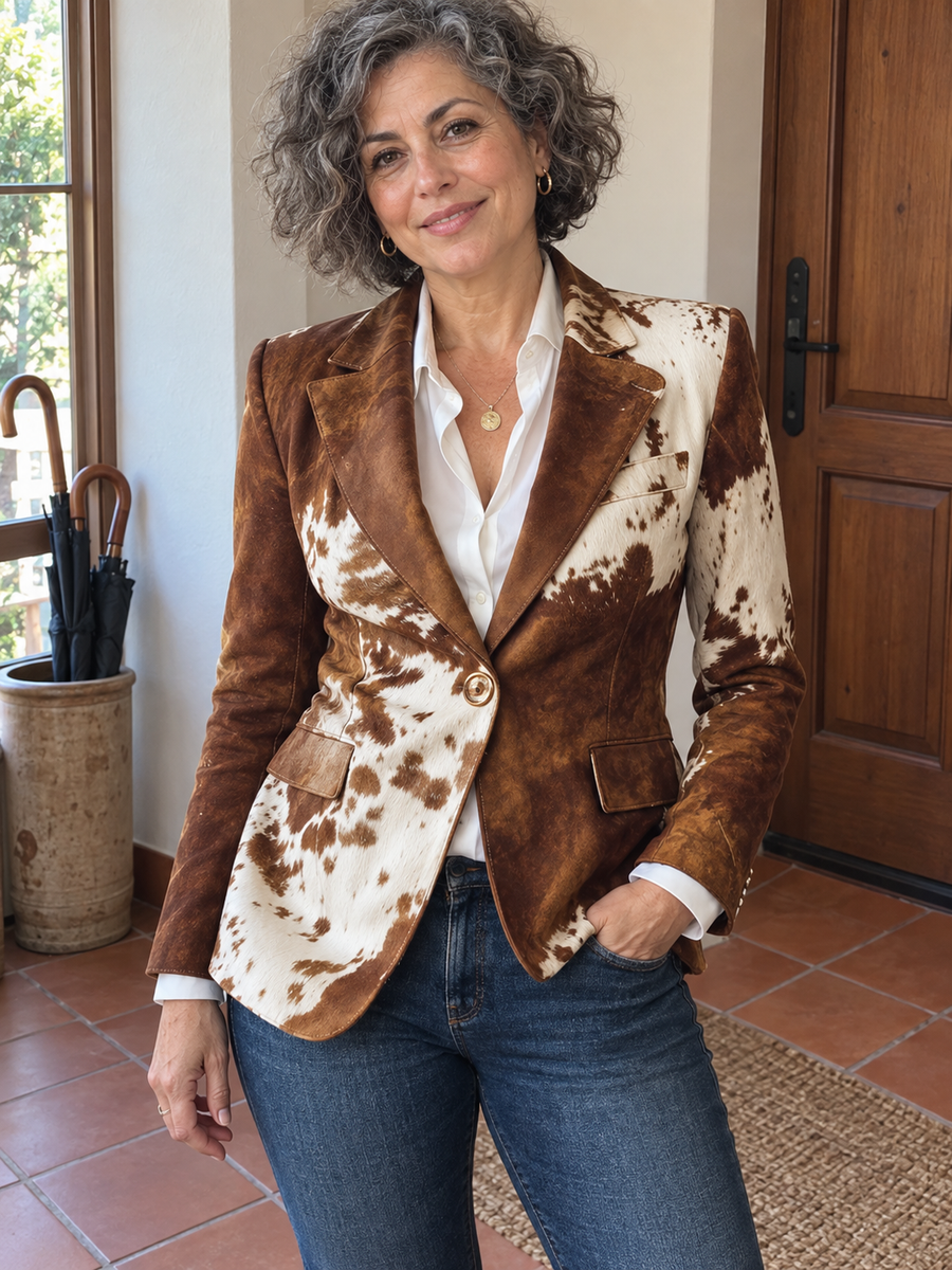 Foto · Clizia · Blazer a fantasia marrone e crema