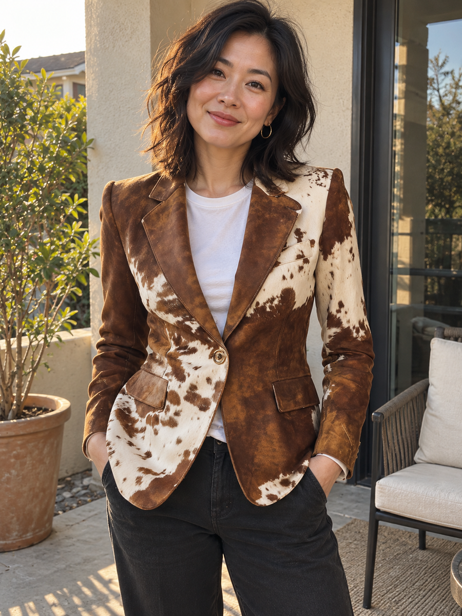 Foto · Clizia · Blazer a fantasia marrone e crema