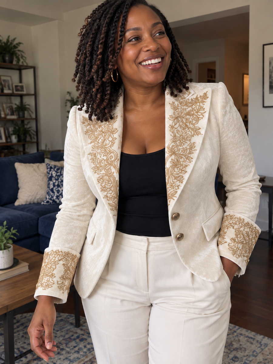 Foto · Evelina · Blazer avorio con dettagli dorati