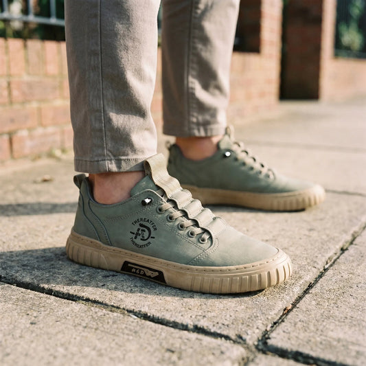 Urban — sneaker verde, vista laterale indossata