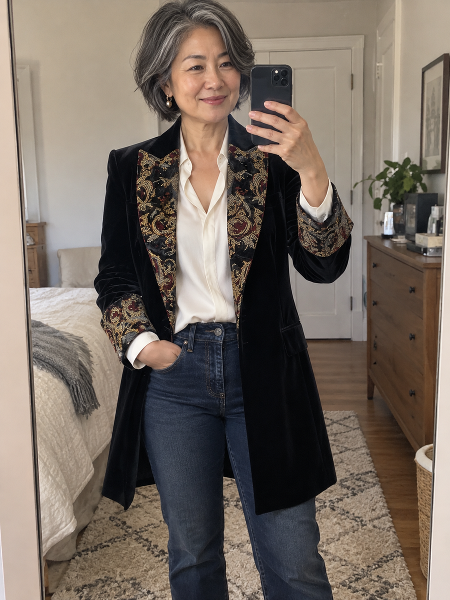 Foto · Vivia · Blazer nero barocco