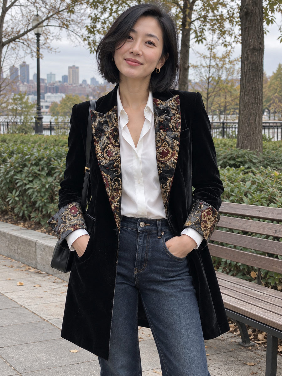 Foto · Vivia · Blazer nero barocco