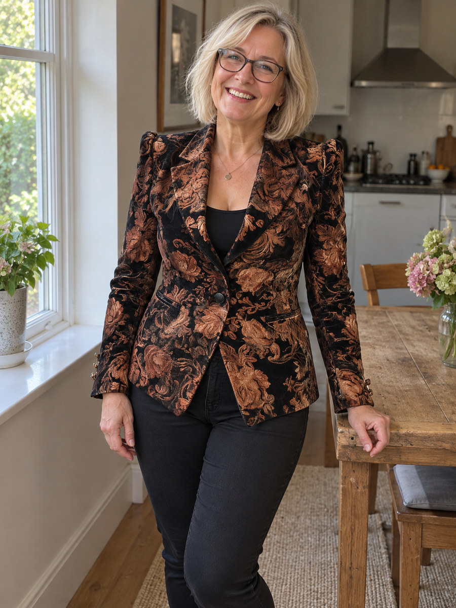 Foto · Zelmira · Blazer floreale nero e bronzo
