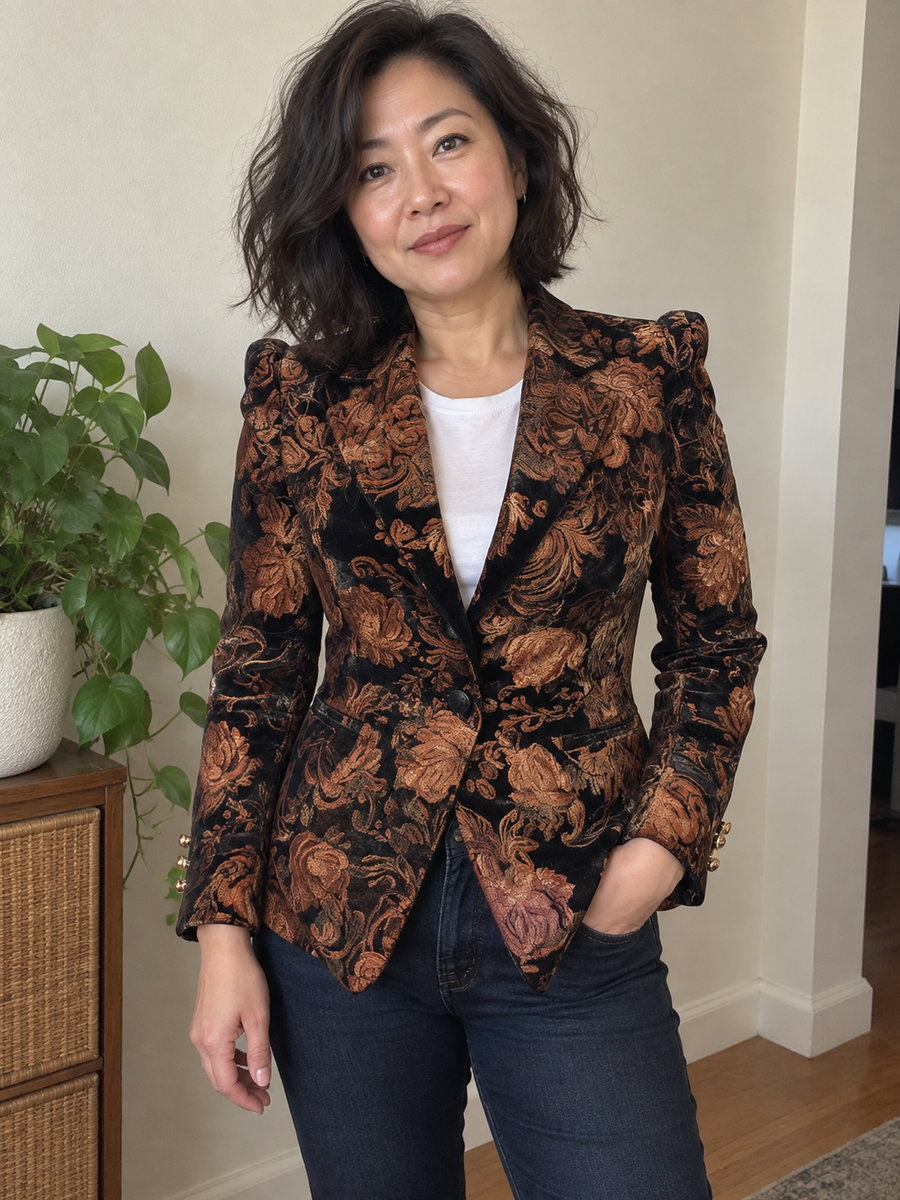 Foto · Zelmira · Blazer floreale nero e bronzo