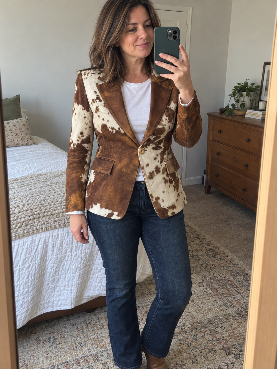 Foto · Clizia · Blazer a fantasia marrone e crema