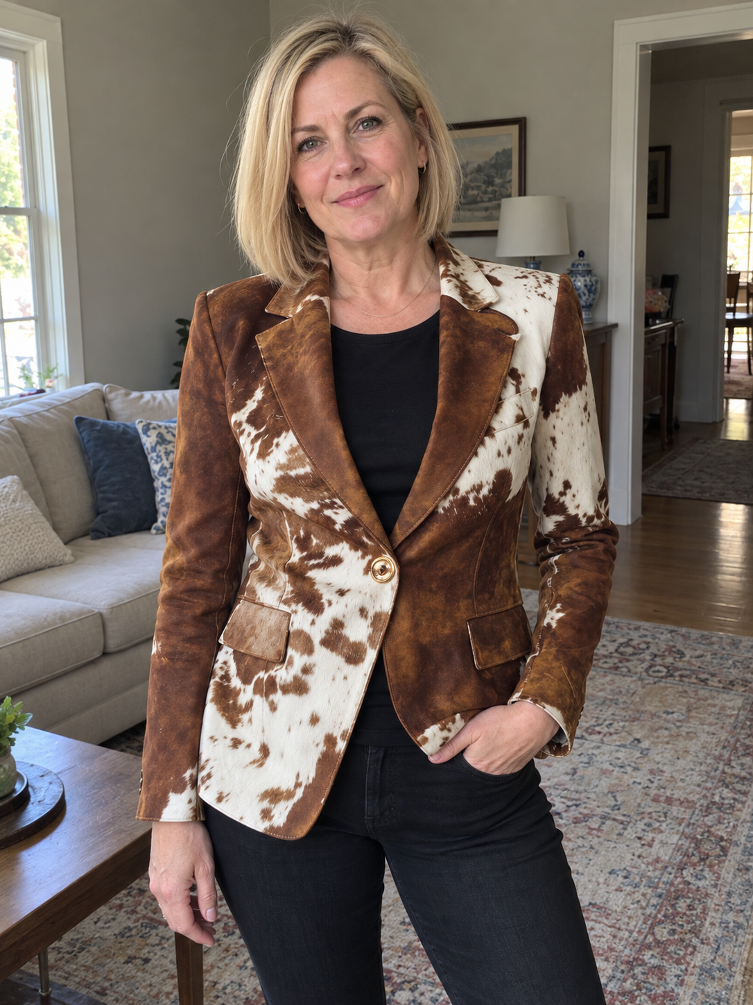 Clizia · Blazer a fantasia marrone e crema · foto cliente