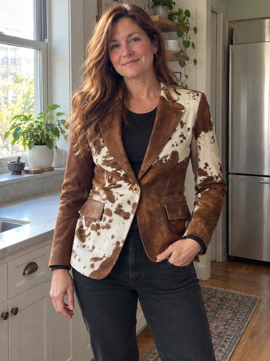 Foto · Clizia · Blazer a fantasia marrone e crema