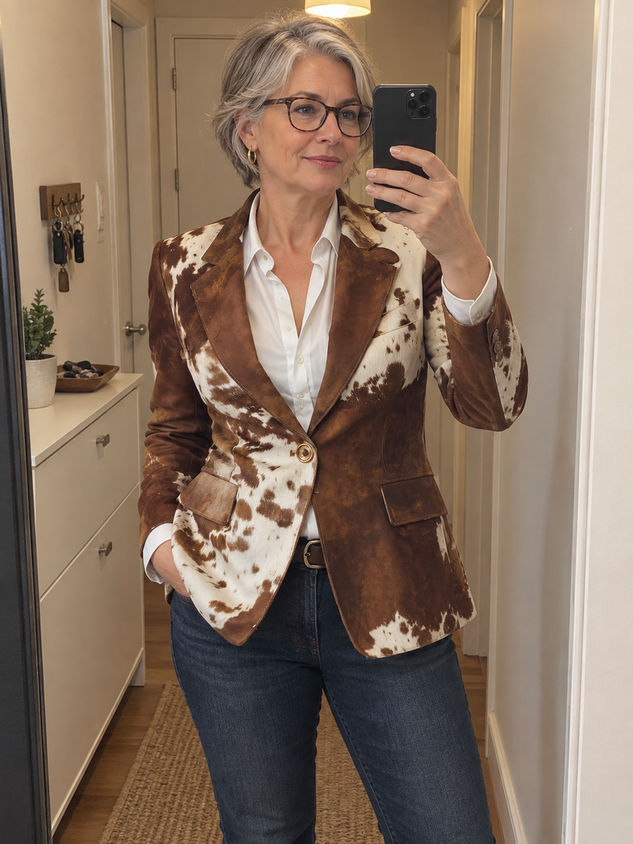 Foto · Clizia · Blazer a fantasia marrone e crema