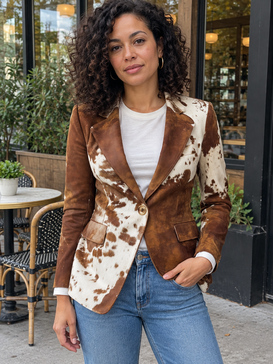 Foto · Clizia · Blazer a fantasia marrone e crema