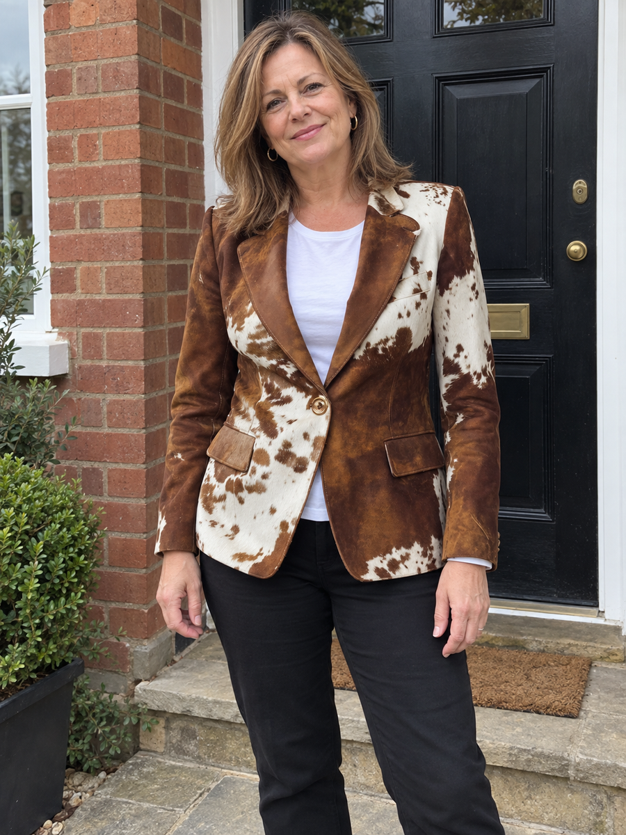 Foto · Clizia · Blazer a fantasia marrone e crema