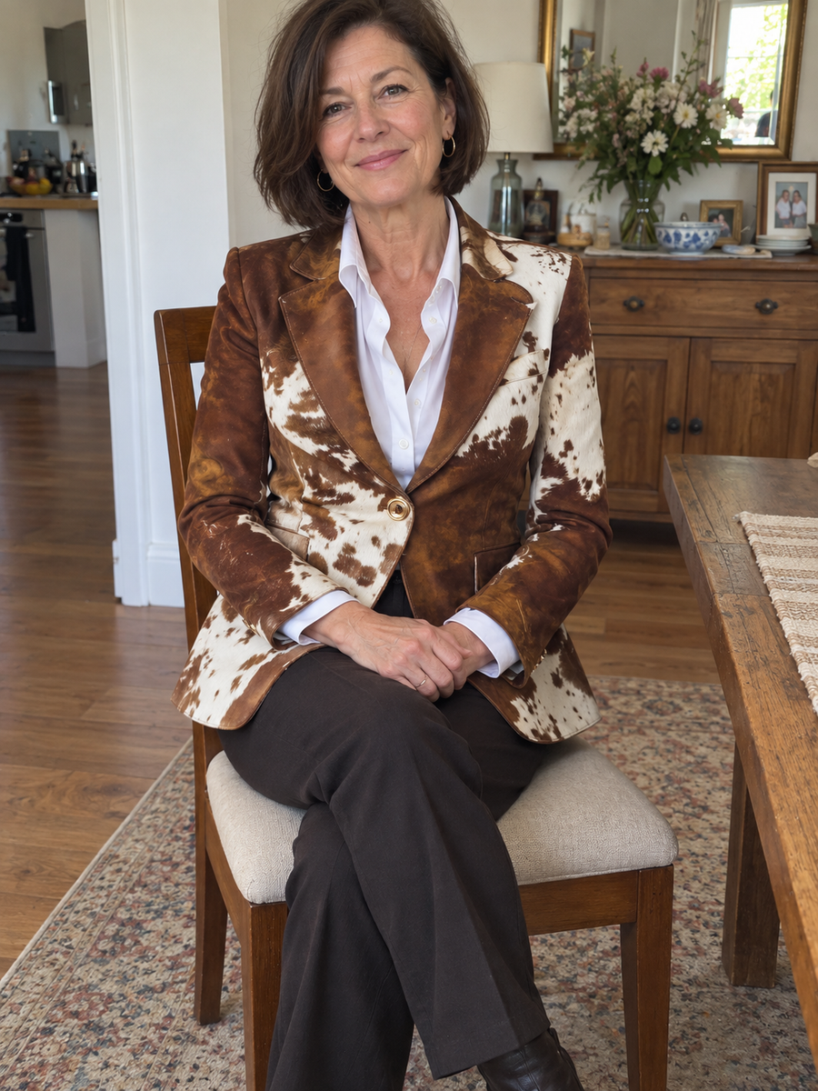 Foto · Clizia · Blazer a fantasia marrone e crema