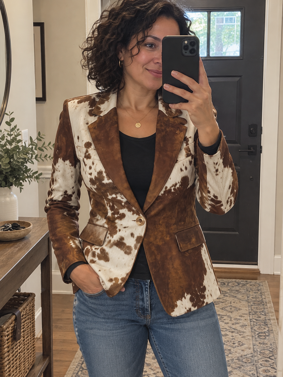 Foto · Clizia · Blazer a fantasia marrone e crema