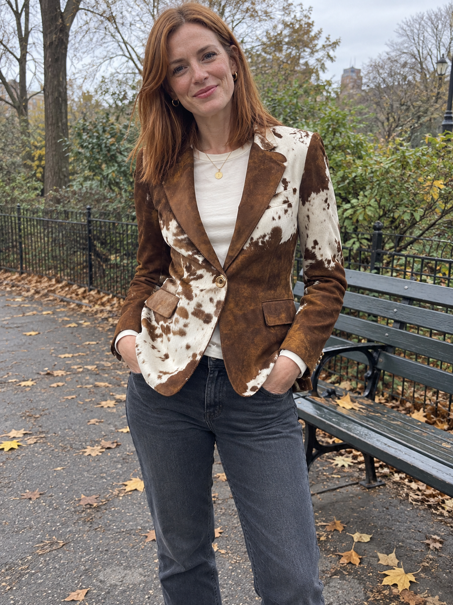 Foto · Clizia · Blazer a fantasia marrone e crema