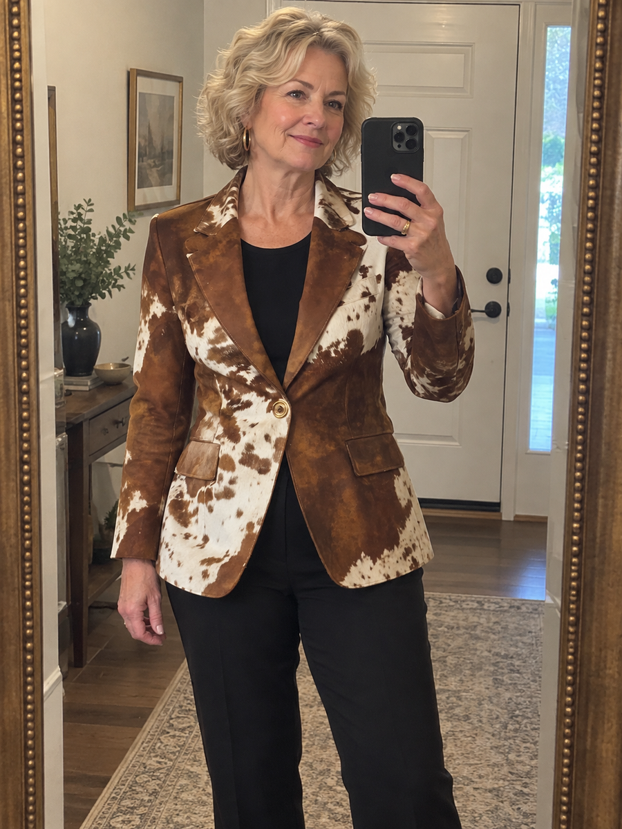 Foto · Clizia · Blazer a fantasia marrone e crema
