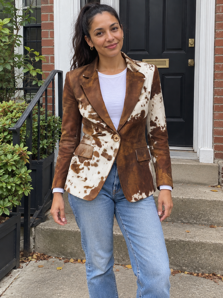 Foto · Clizia · Blazer a fantasia marrone e crema