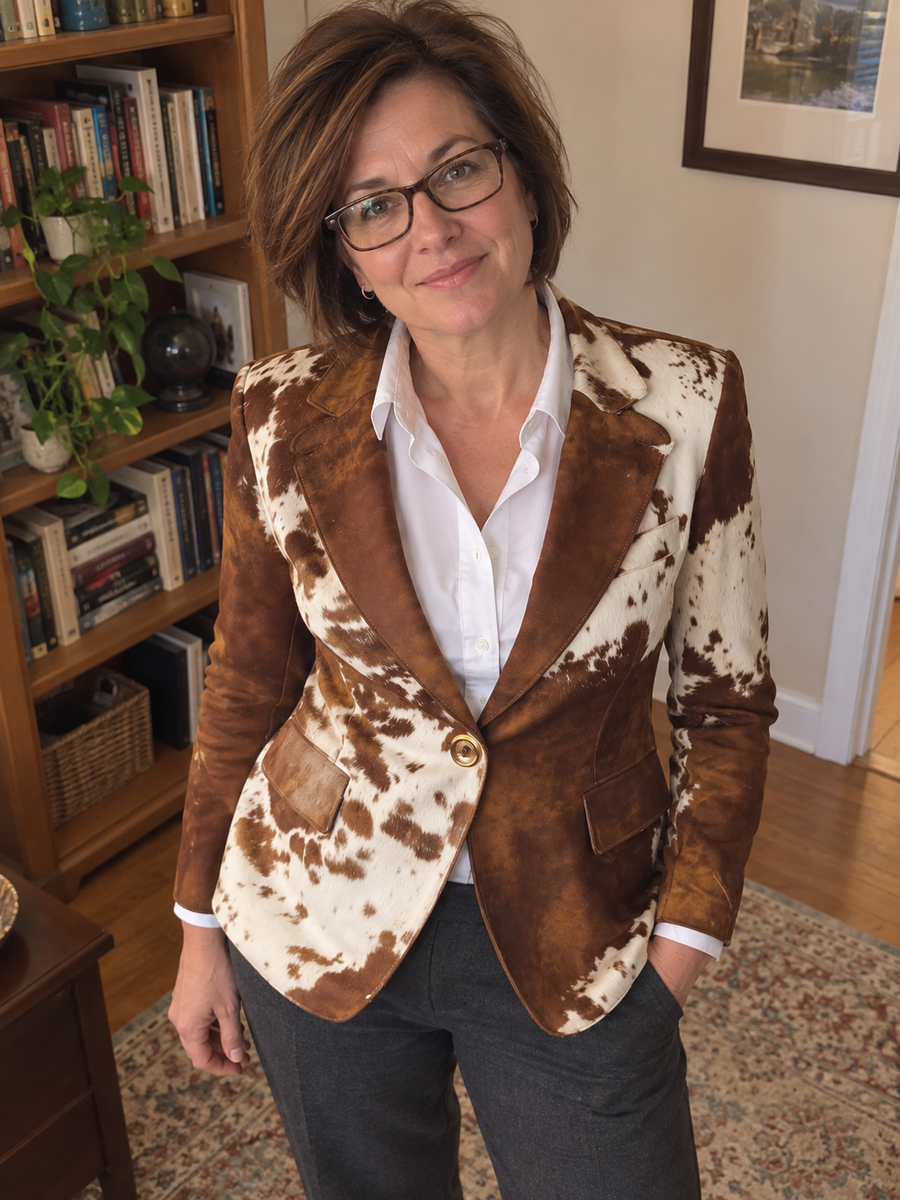 Foto · Clizia · Blazer a fantasia marrone e crema