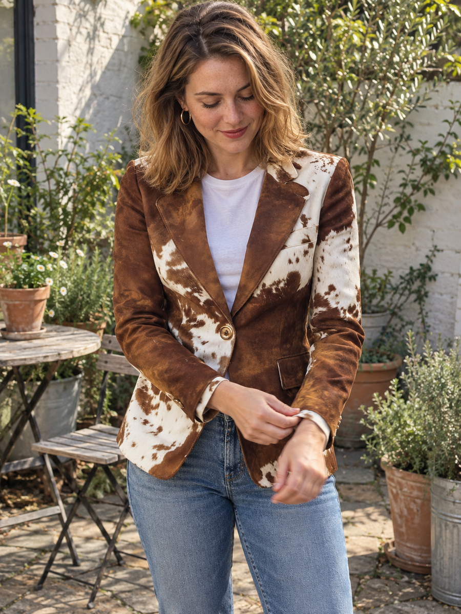 Foto · Clizia · Blazer a fantasia marrone e crema