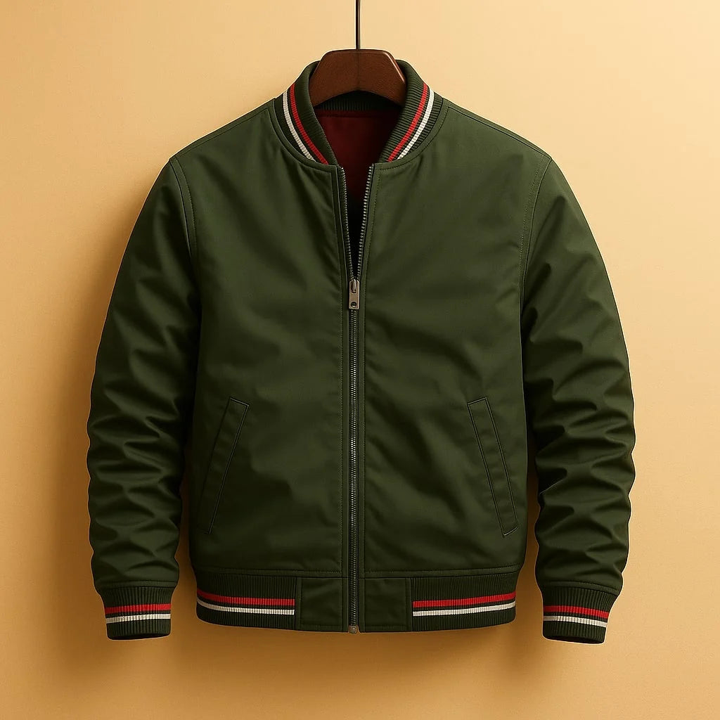VALTORENI | RIVIERA — bomber con bordi a righe · Verde oliva