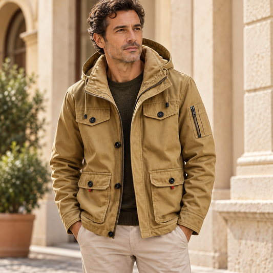 VALTORENI | Remo — Giacca urbana con cappuccio e tasche — Khaki scuro