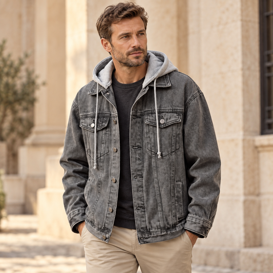 VALTORENI | Dario — Giacca denim con cappuccio — Grigio