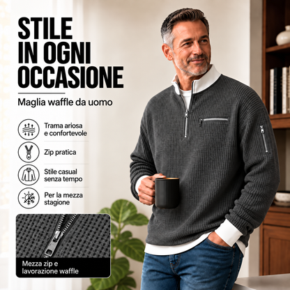 Loris · Maglia waffle con mezza zip